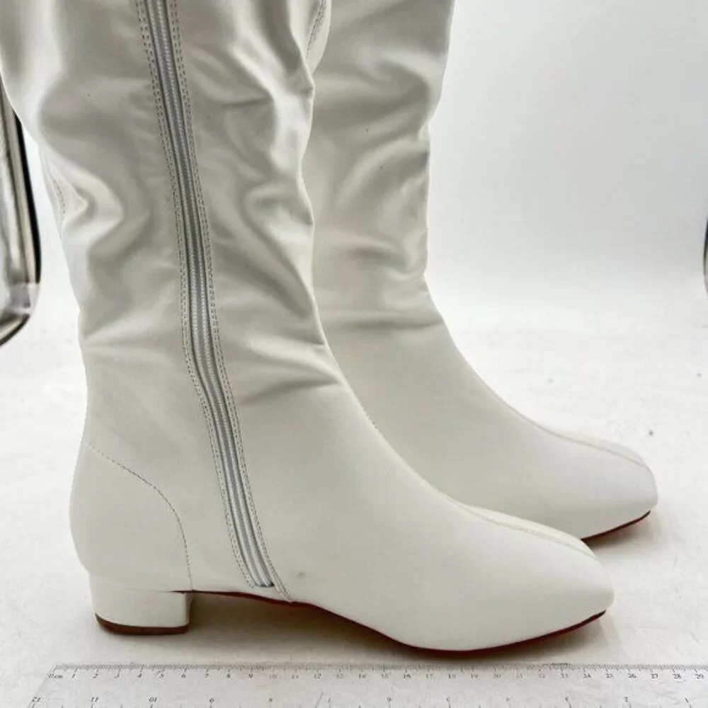 White Women's Faux Leather Knee High Flat Slouch Boots
